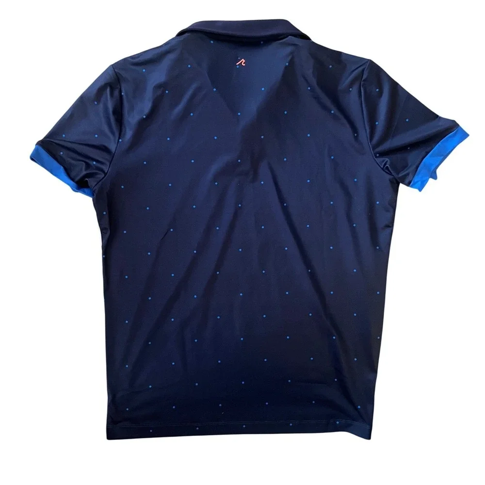 Redvanly NWT Men's Navy Blue Micro Dot Athletic Luxury Golf Polo‎ Shirt- Size M